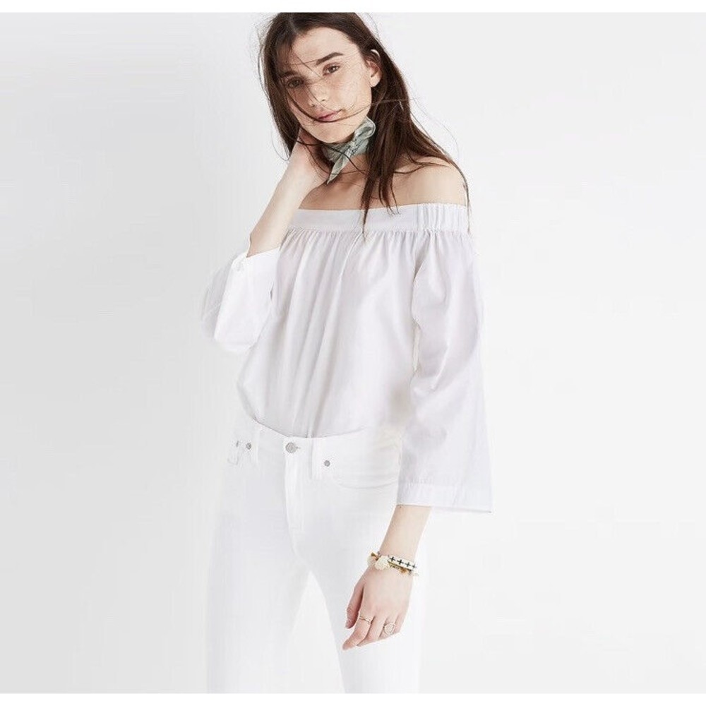 Madewell Clean Off the Shoulder White Shirt Blouse Women’s XXS Cotton